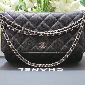 Chanel Quilted Caviar Leather Wallet On Chain